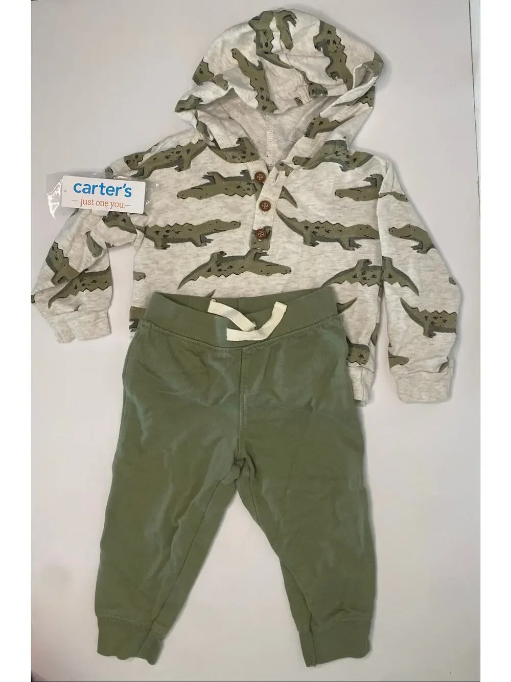 Carter's Baby Boys' 2pc Alligator Hooded Sweatshirt & Jogger Pants, 12 M, NWT - Picture 1 of 7